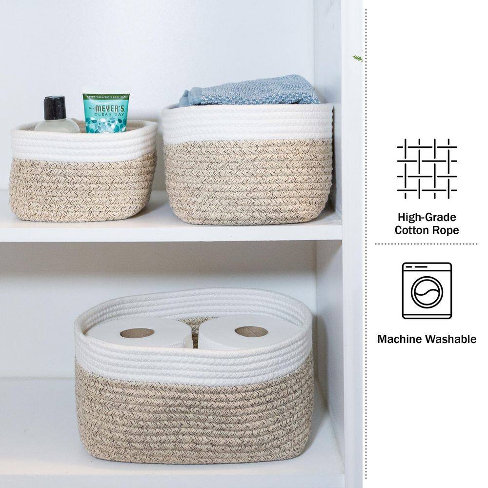 HOME-COMPLETE Tan Cube Storage Bin Rope Baskets 3-Piece Set