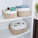 HOME-COMPLETE Tan Cube Storage Bin Rope Baskets 3-Piece Set
