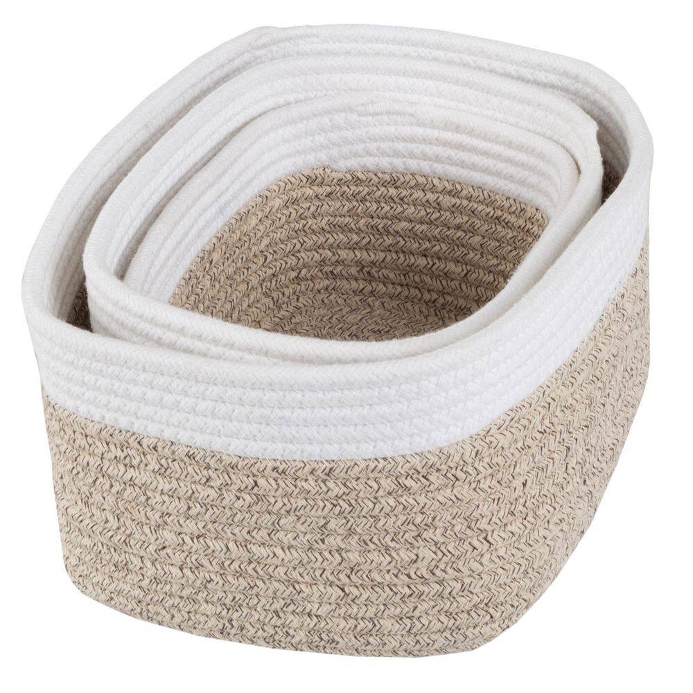 HOME-COMPLETE Tan Cube Storage Bin Rope Baskets 3-Piece Set