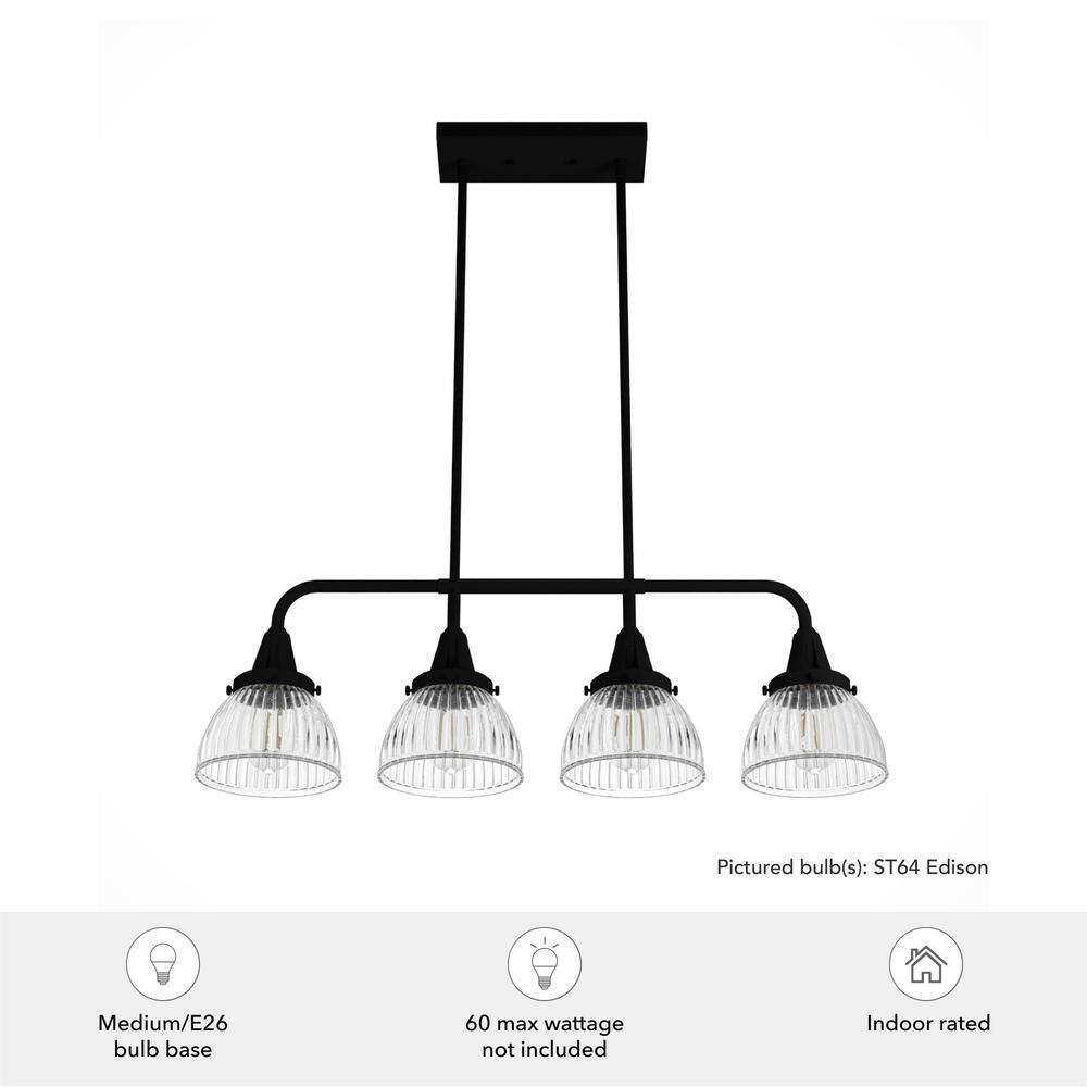 Hunter Cypress Grove 4 Light Natural Iron Billiard Chandelier with Clear Holophane Glass Shades Kitchen Light