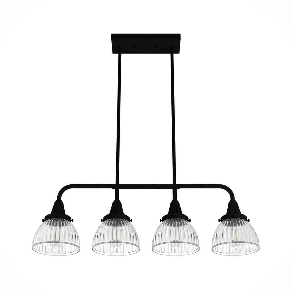 Hunter Cypress Grove 4 Light Natural Iron Billiard Chandelier with Clear Holophane Glass Shades Kitchen Light