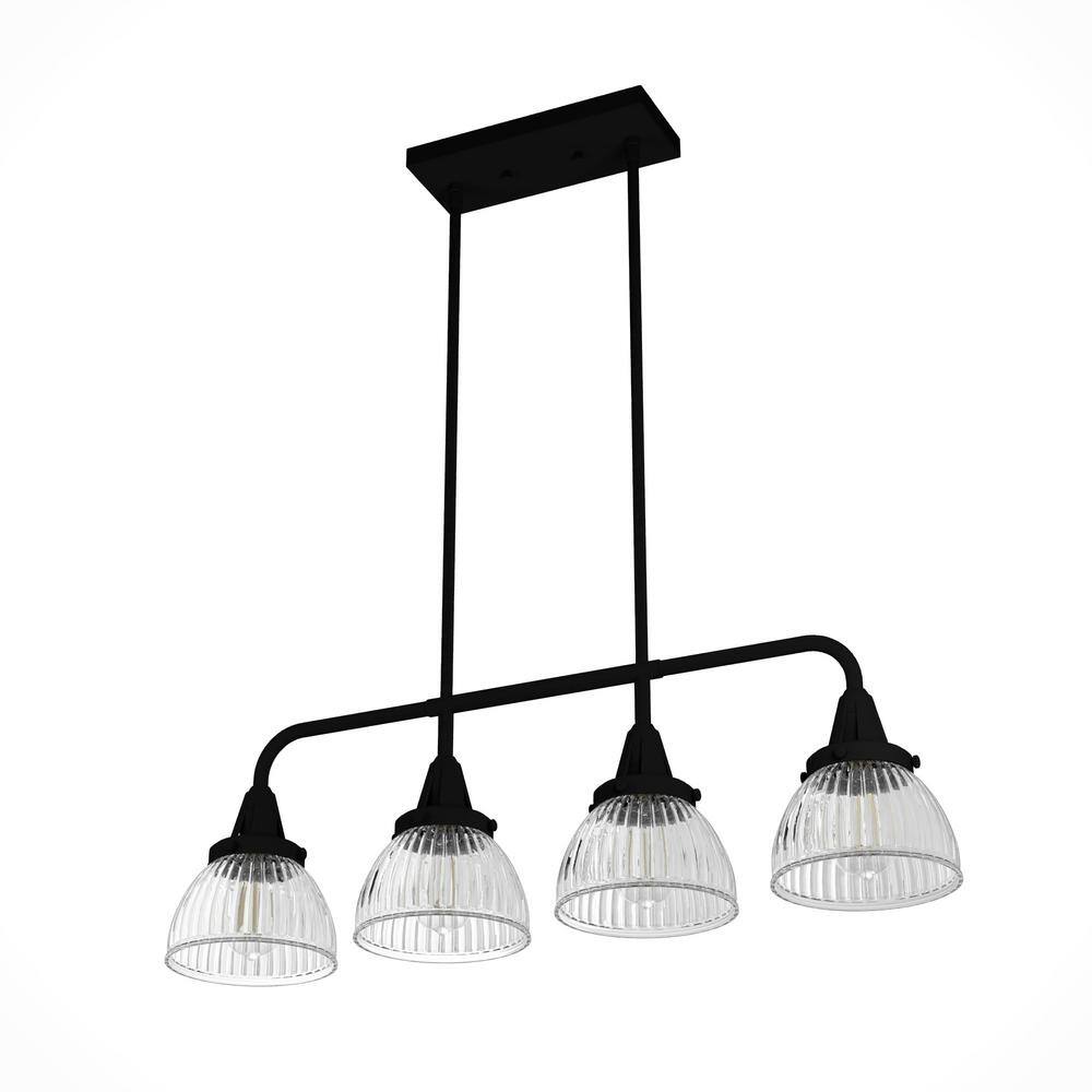 Hunter Cypress Grove 4 Light Natural Iron Billiard Chandelier with Clear Holophane Glass Shades Kitchen Light