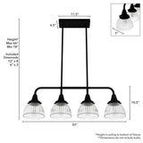 Hunter Cypress Grove 4 Light Natural Iron Billiard Chandelier with Clear Holophane Glass Shades Kitchen Light
