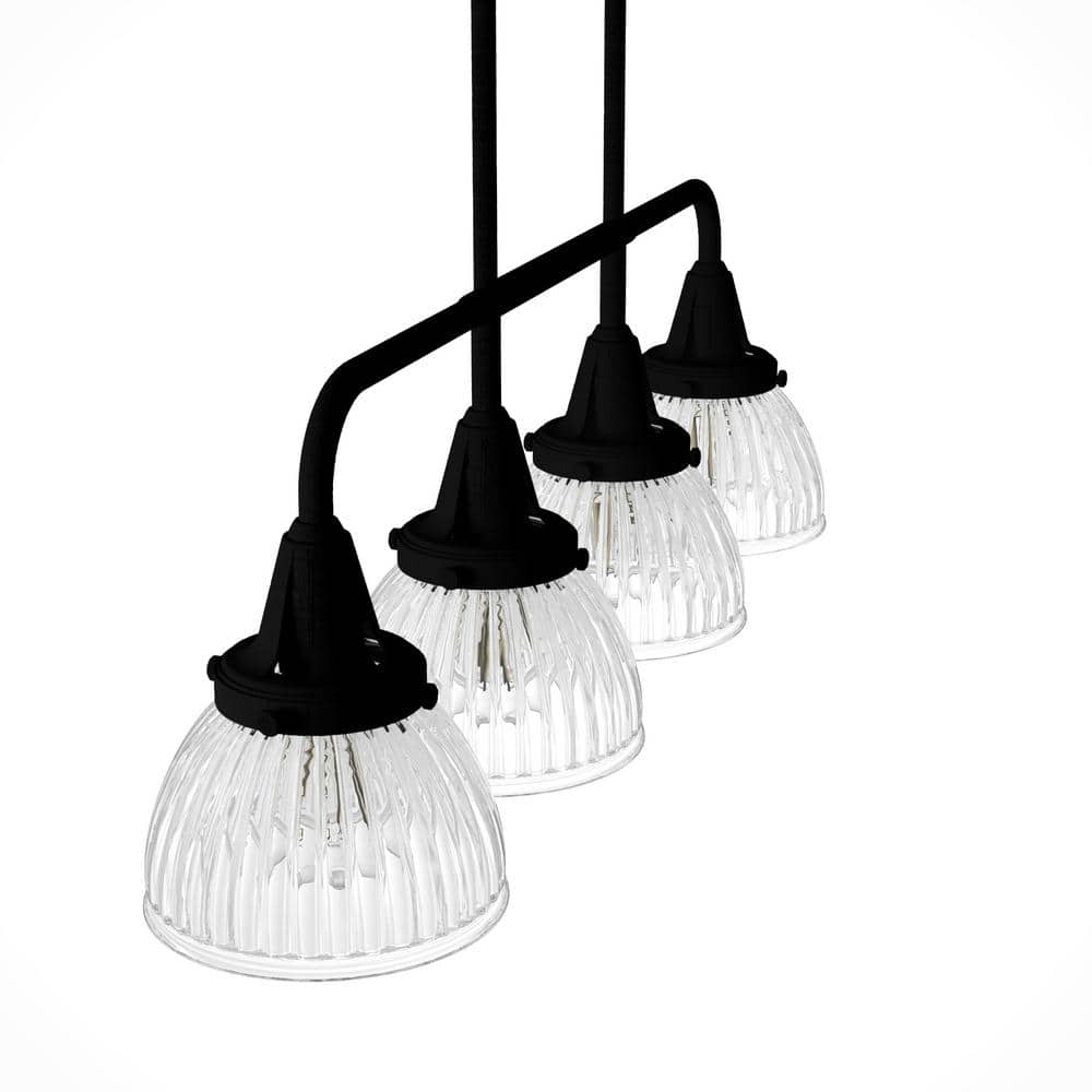 Hunter Cypress Grove 4 Light Natural Iron Billiard Chandelier with Clear Holophane Glass Shades Kitchen Light