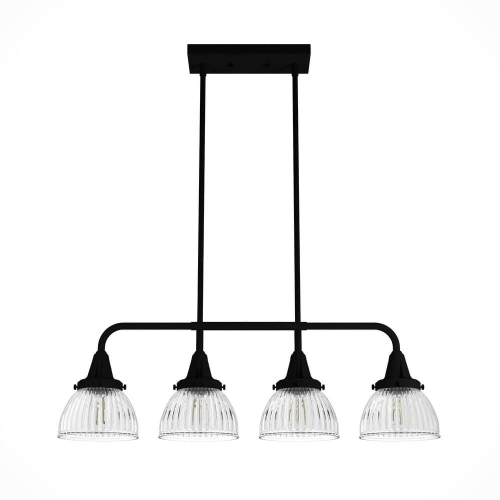 Hunter Cypress Grove 4 Light Natural Iron Billiard Chandelier with Clear Holophane Glass Shades Kitchen Light