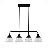 Hunter Cypress Grove 4 Light Natural Iron Billiard Chandelier with Clear Holophane Glass Shades Kitchen Light