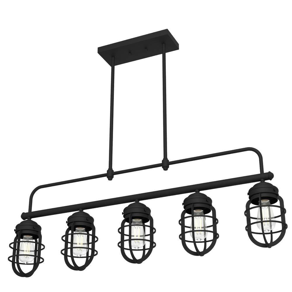 Hunter Starklake 5 Light Natural Iron Linear Chandelier with Metal Shades Kitchen Light