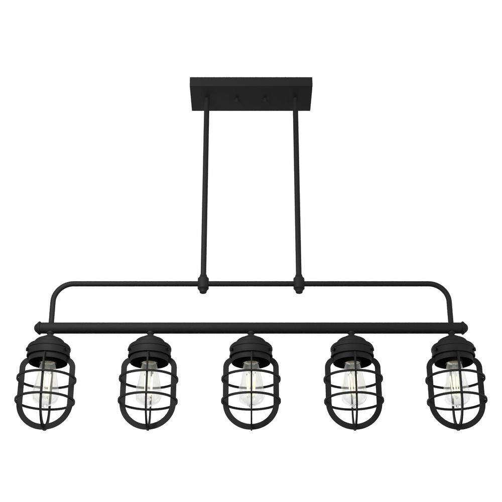 Hunter Starklake 5 Light Natural Iron Linear Chandelier with Metal Shades Kitchen Light
