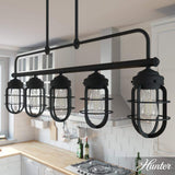 Hunter Starklake 5 Light Natural Iron Linear Chandelier with Metal Shades Kitchen Light