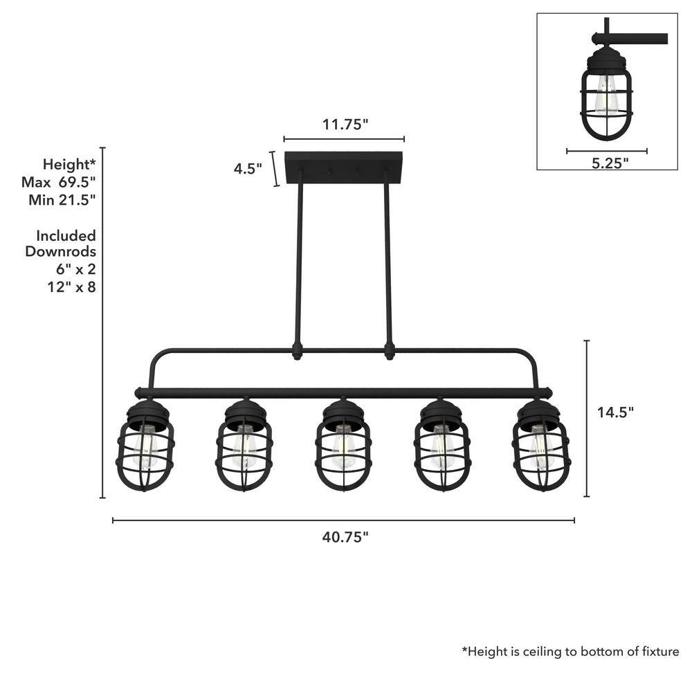 Hunter Starklake 5 Light Natural Iron Linear Chandelier with Metal Shades Kitchen Light