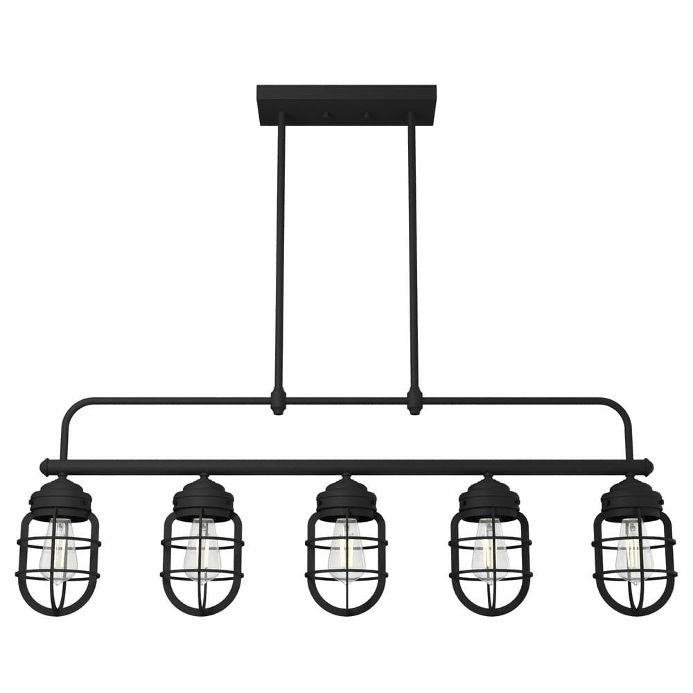 Hunter Starklake 5 Light Natural Iron Linear Chandelier with Metal Shades Kitchen Light