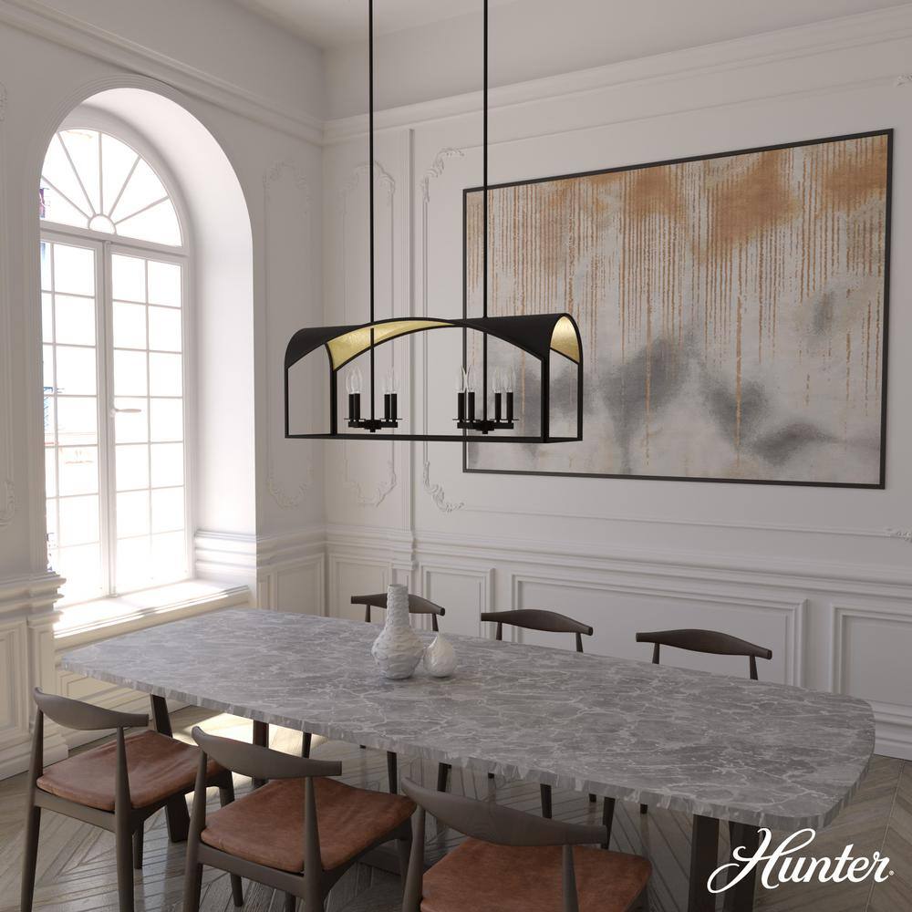 Hunter Dukestown 8-Light Natural Iron Island Chandelier with Gold Leaf Detailing