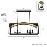 Hunter Dukestown 8-Light Natural Iron Island Chandelier with Gold Leaf Detailing