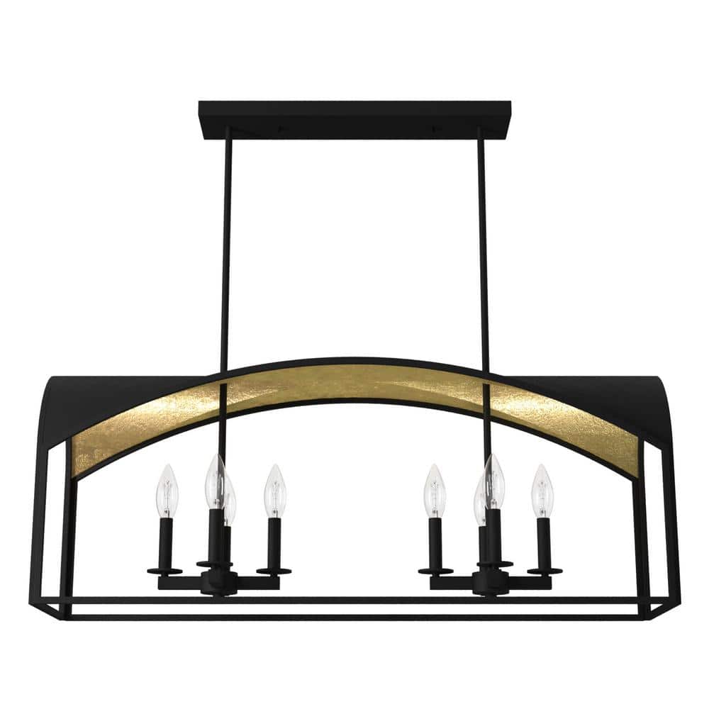 Hunter Dukestown 8-Light Natural Iron Island Chandelier with Gold Leaf Detailing
