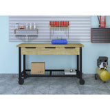 DURAMAX Rove 62 in. W x 24 in. D 3-Drawer Maple Rubberwood Mobile Workbench with Solid Wood Top