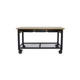 DURAMAX Rove 62 in. W x 24 in. D 3-Drawer Maple Rubberwood Mobile Workbench with Solid Wood Top