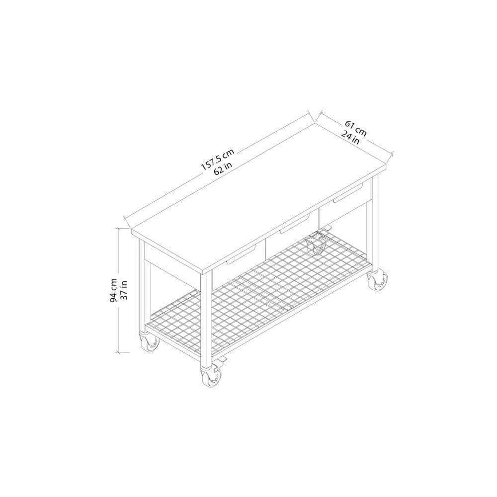 DURAMAX Rove 62 in. W x 24 in. D 3-Drawer Maple Rubberwood Mobile Workbench with Solid Wood Top