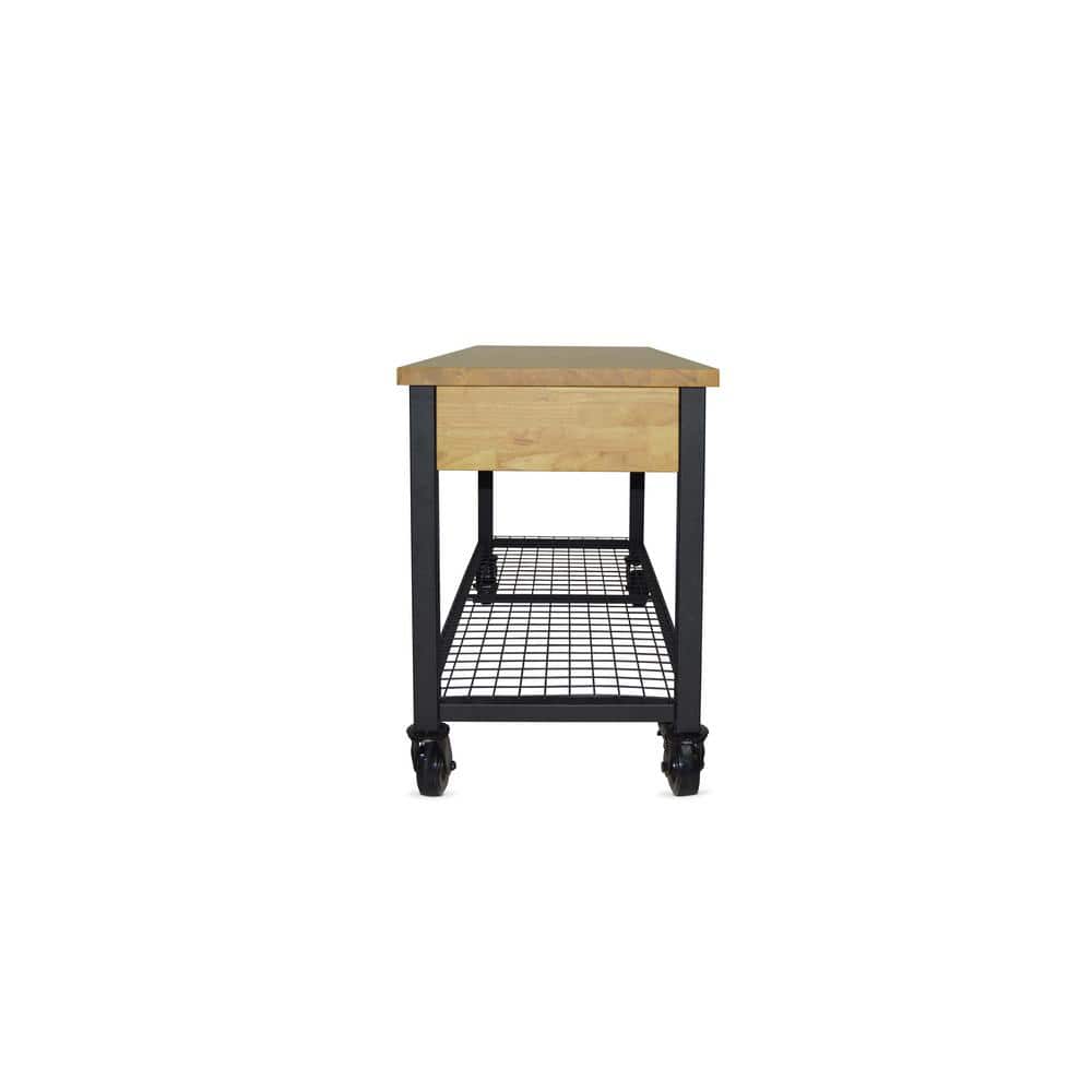 DURAMAX Rove 62 in. W x 24 in. D 3-Drawer Maple Rubberwood Mobile Workbench with Solid Wood Top
