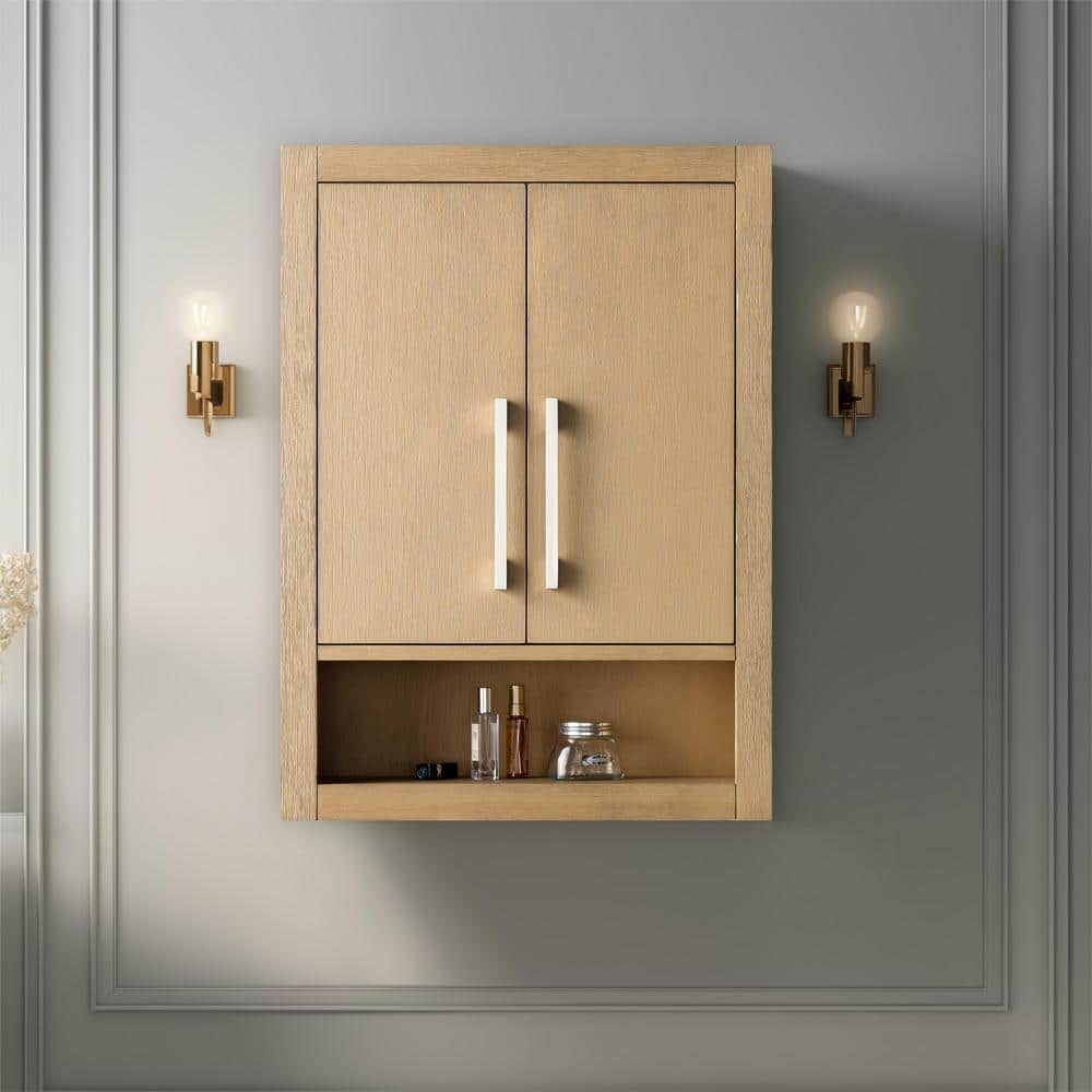 Vanity Art 24 in. W x 8 in. D x 33 in. H Bathroom Storage Wall Cabinet in Natural Oak/BN
