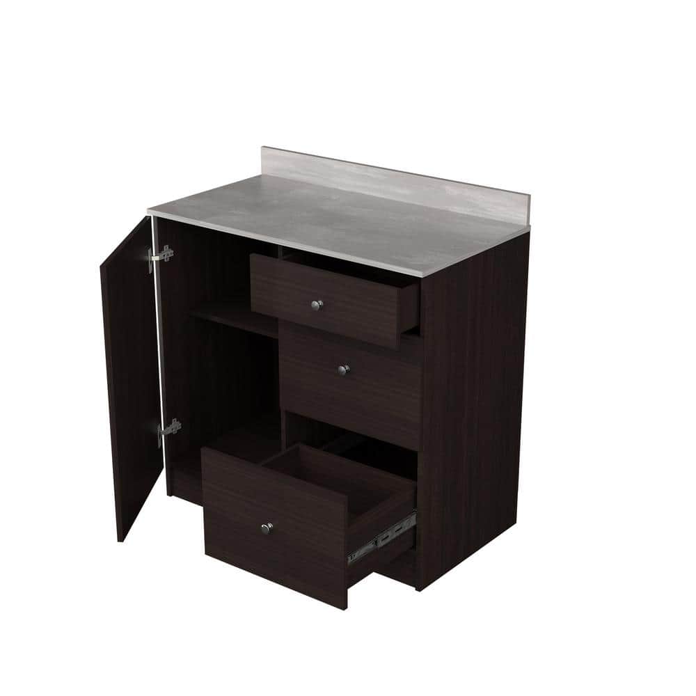 Inval 36.02 in. W x 19.69 in. D x 37.80 in. H Natural Stone/Espresso Ready to Assemble Wood Breakroom Base Kitchen Cabinet