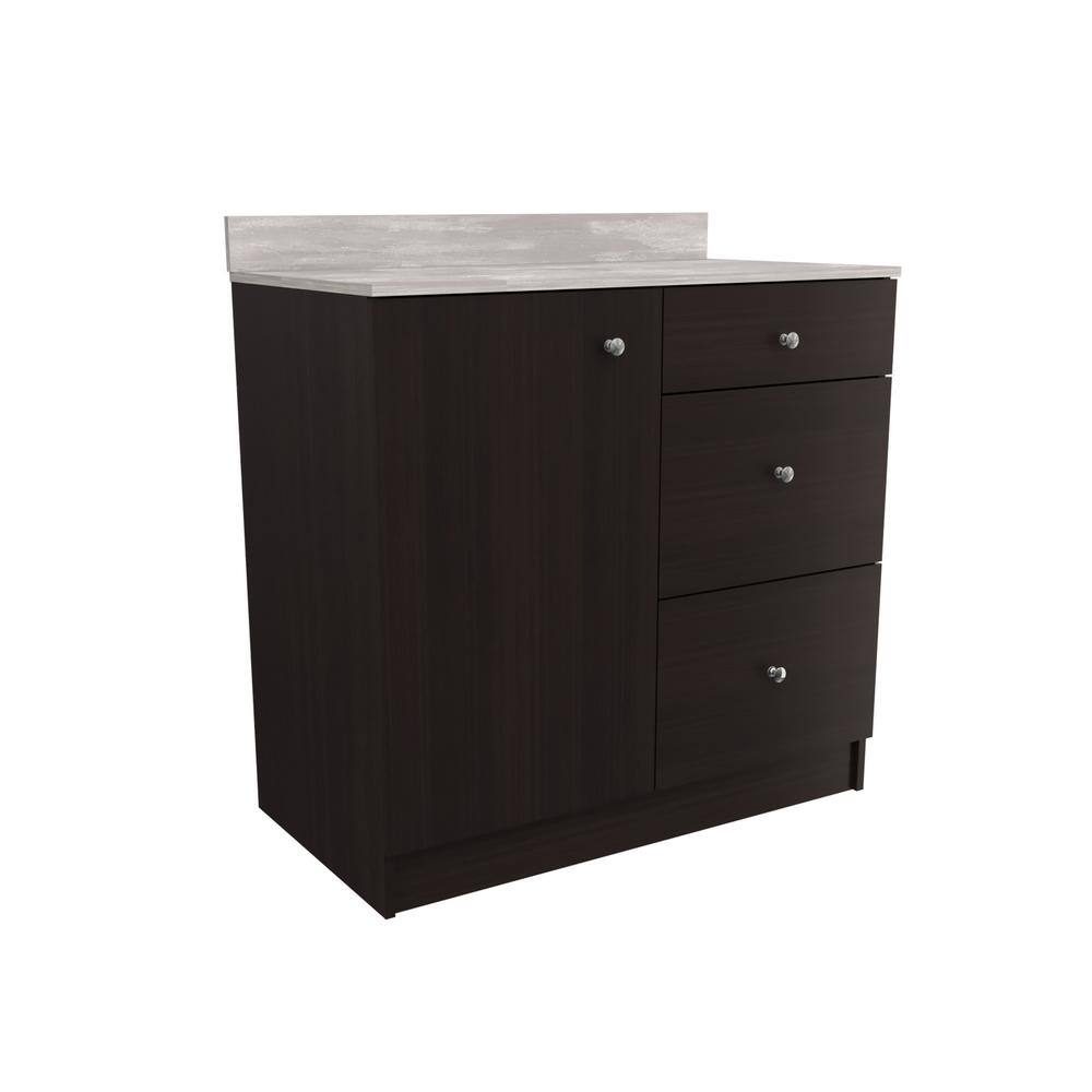 Inval 36.02 in. W x 19.69 in. D x 37.80 in. H Natural Stone/Espresso Ready to Assemble Wood Breakroom Base Kitchen Cabinet