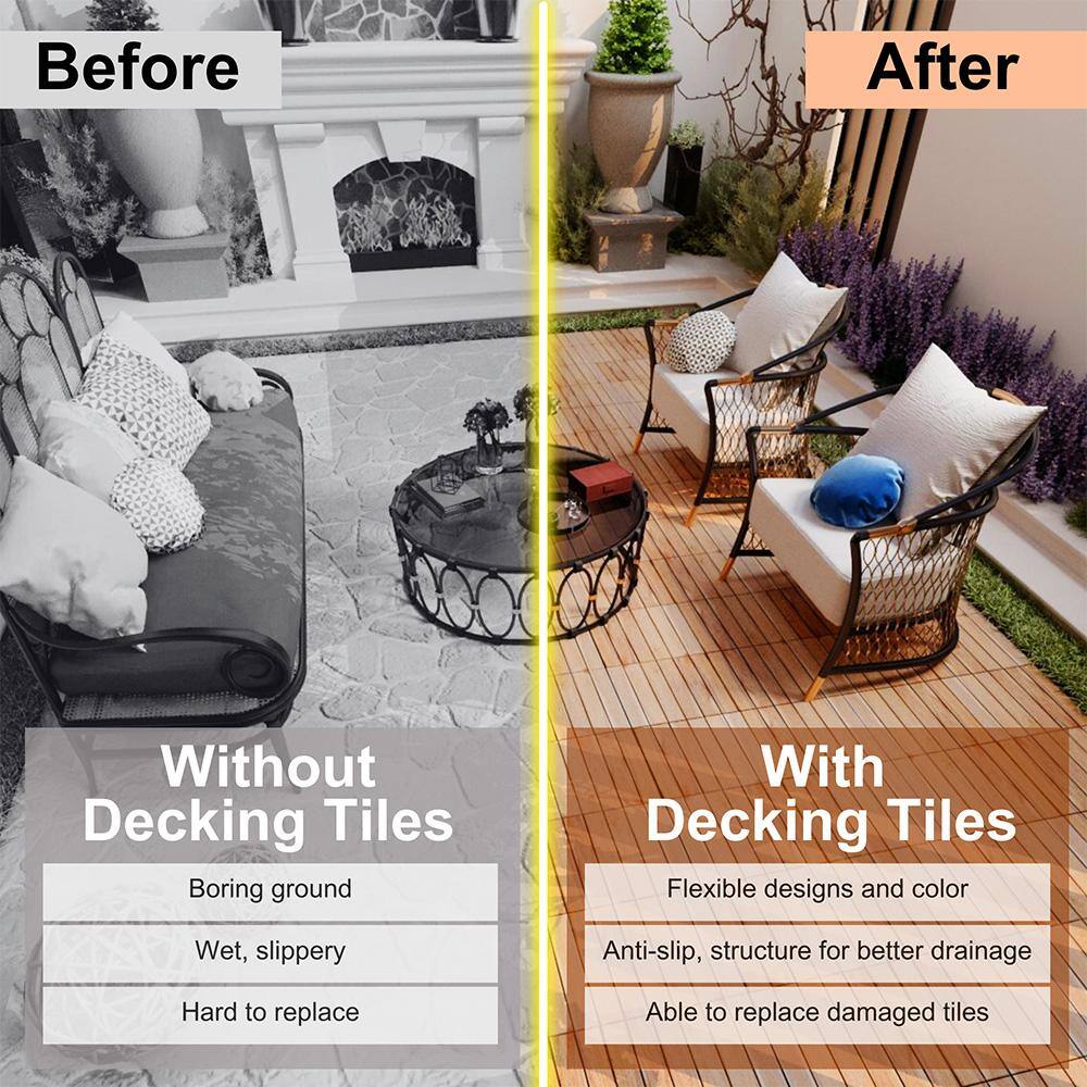 1 ft. x 1 ft. Acacia Wood Interlocking Deck Tiles in Natural, Indoor Outdoor Striped Pattern Floor Tiles (10 per Case)