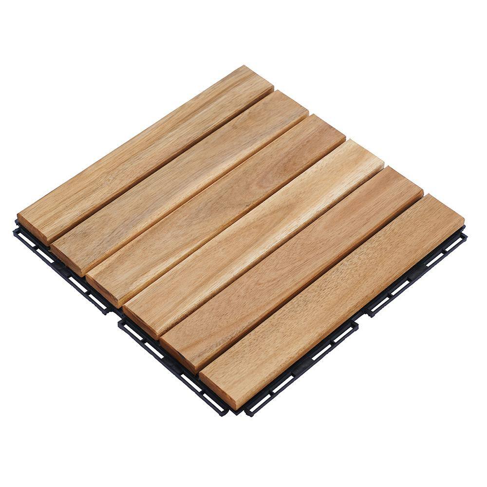 1 ft. x 1 ft. Acacia Wood Interlocking Deck Tiles in Natural, Indoor Outdoor Striped Pattern Floor Tiles (10 per Case)