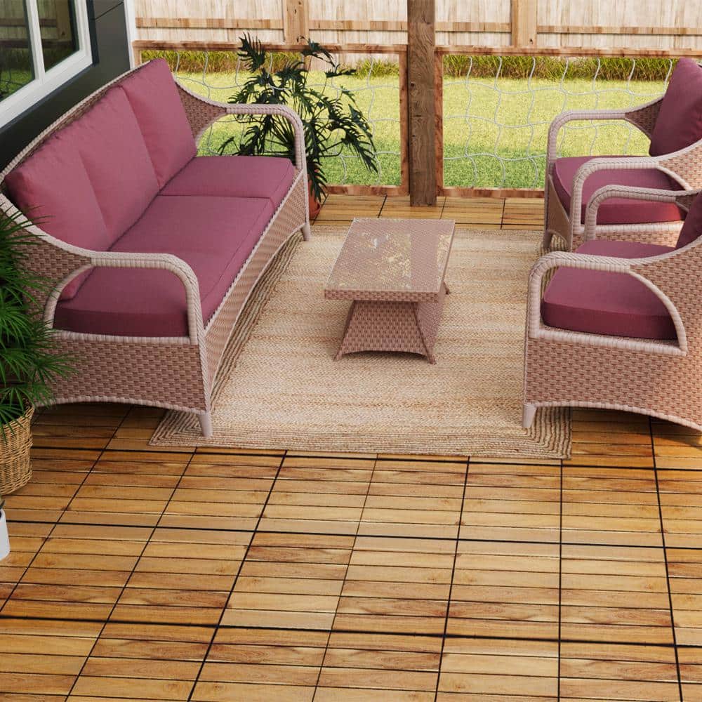 1 ft. x 1 ft. Acacia Wood Interlocking Deck Tiles in Natural, Indoor Outdoor Striped Pattern Floor Tiles (10 per Case)