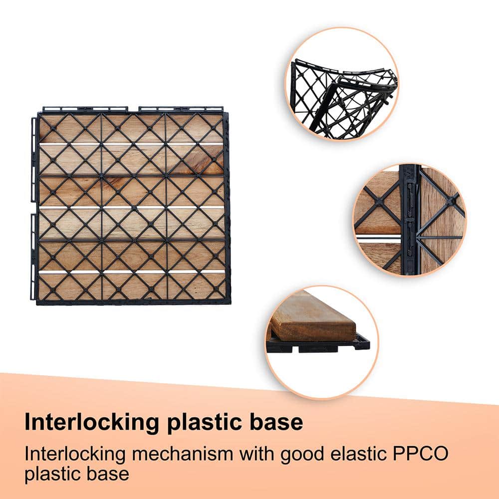 1 ft. x 1 ft. Acacia Wood Interlocking Deck Tiles in Natural, Indoor Outdoor Striped Pattern Floor Tiles (10 per Case)