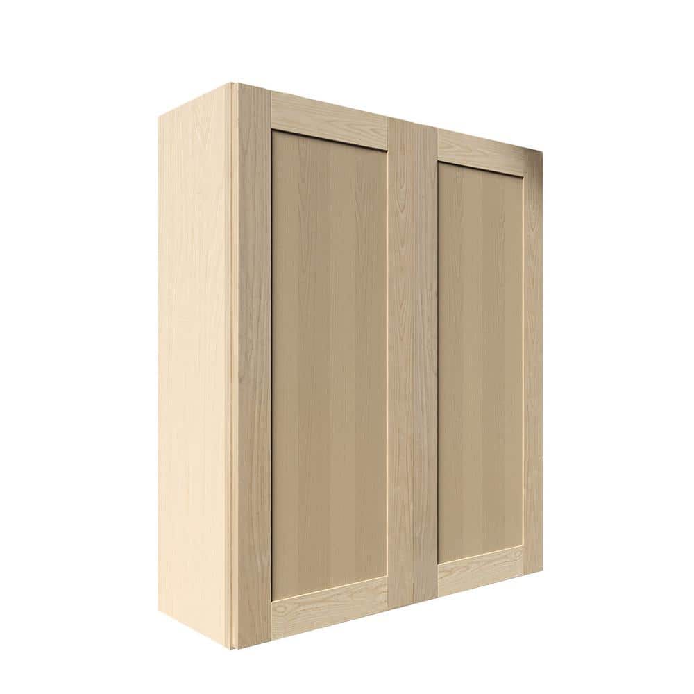 LIFEART CABINETRY Lancaster Shaker Assembled 27 in. x 42 in. x 12 in. Wall Cabinet with 2-Doors in Natural Wood