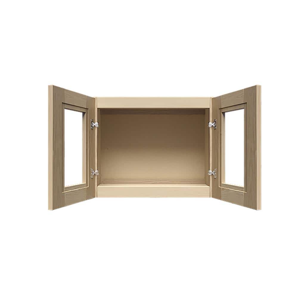 LIFEART CABINETRY Lancaster Shaker Assembled 24 in. x 12 in. x 12 in. Wall Cabinet with 2 Mullion Doors in Natural Wood