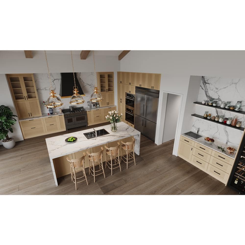 LIFEART CABINETRY Lancaster Shaker Assembled 24 in. x 12 in. x 12 in. Wall Cabinet with 2 Mullion Doors in Natural Wood