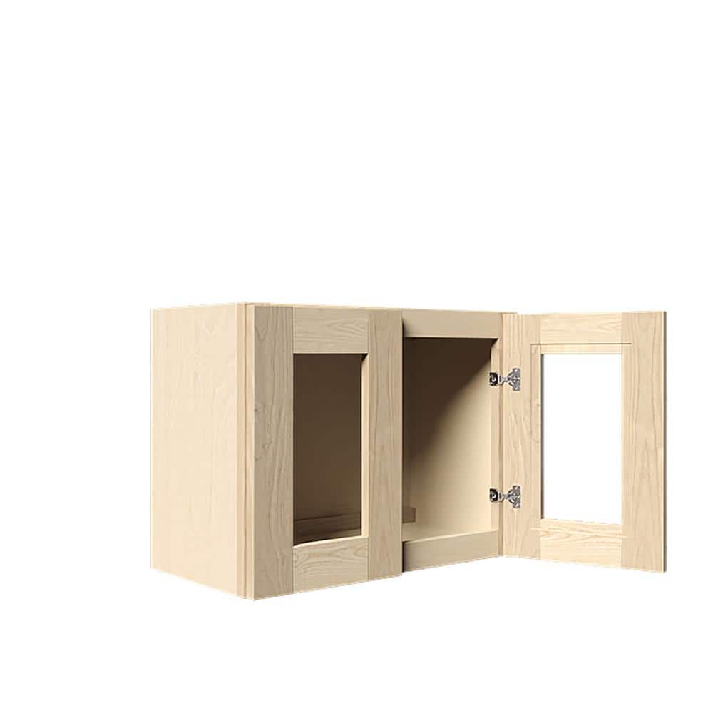 LIFEART CABINETRY Lancaster Shaker Assembled 24 in. x 12 in. x 12 in. Wall Cabinet with 2 Mullion Doors in Natural Wood