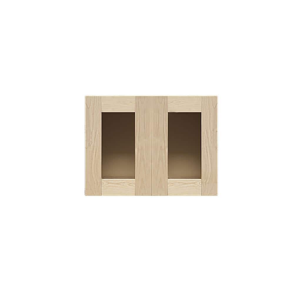 LIFEART CABINETRY Lancaster Shaker Assembled 24 in. x 12 in. x 12 in. Wall Cabinet with 2 Mullion Doors in Natural Wood