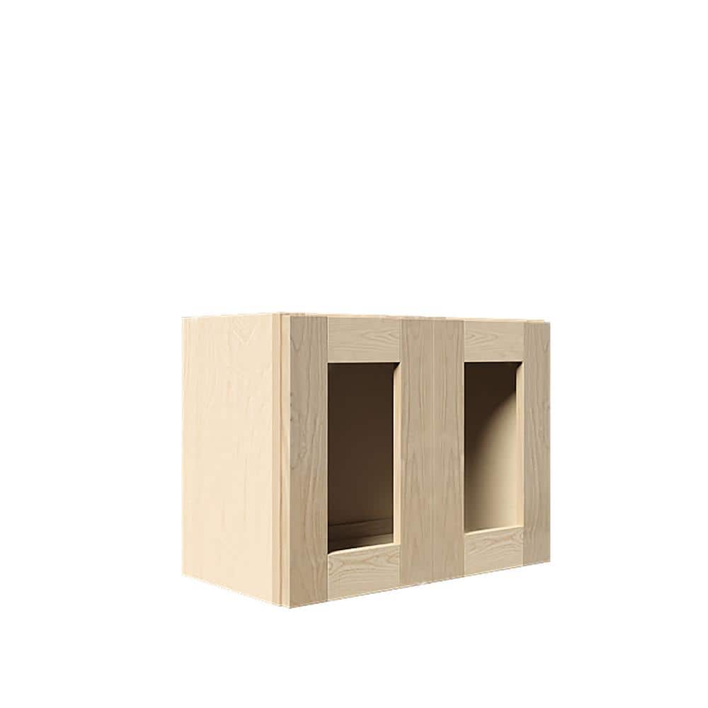 LIFEART CABINETRY Lancaster Shaker Assembled 24 in. x 12 in. x 12 in. Wall Cabinet with 2 Mullion Doors in Natural Wood