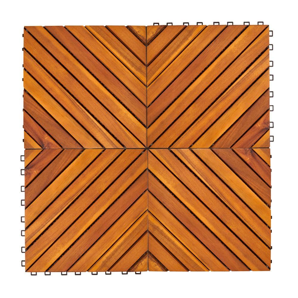 Siavonce 12-Diagonal Slat Acacia Interlocking Deck Tile (Set of 10 -Tiles)