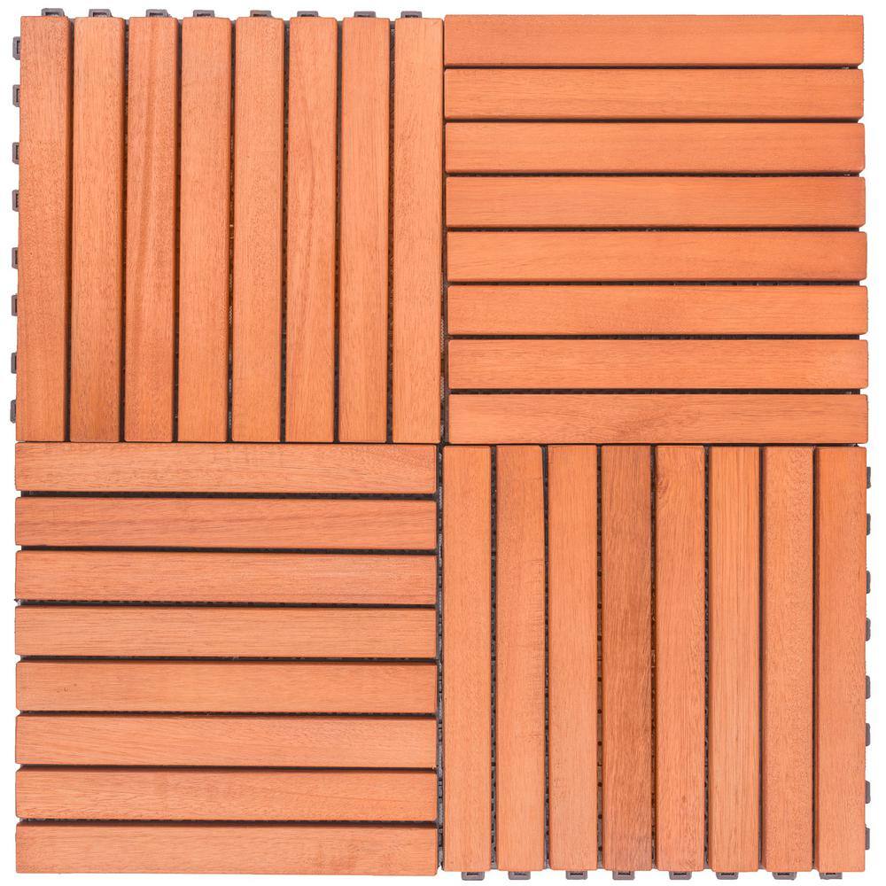 Siavonce 8-Slat Reddish Brown Wood Interlocking Deck Tile (Set of 10 -Tiles)