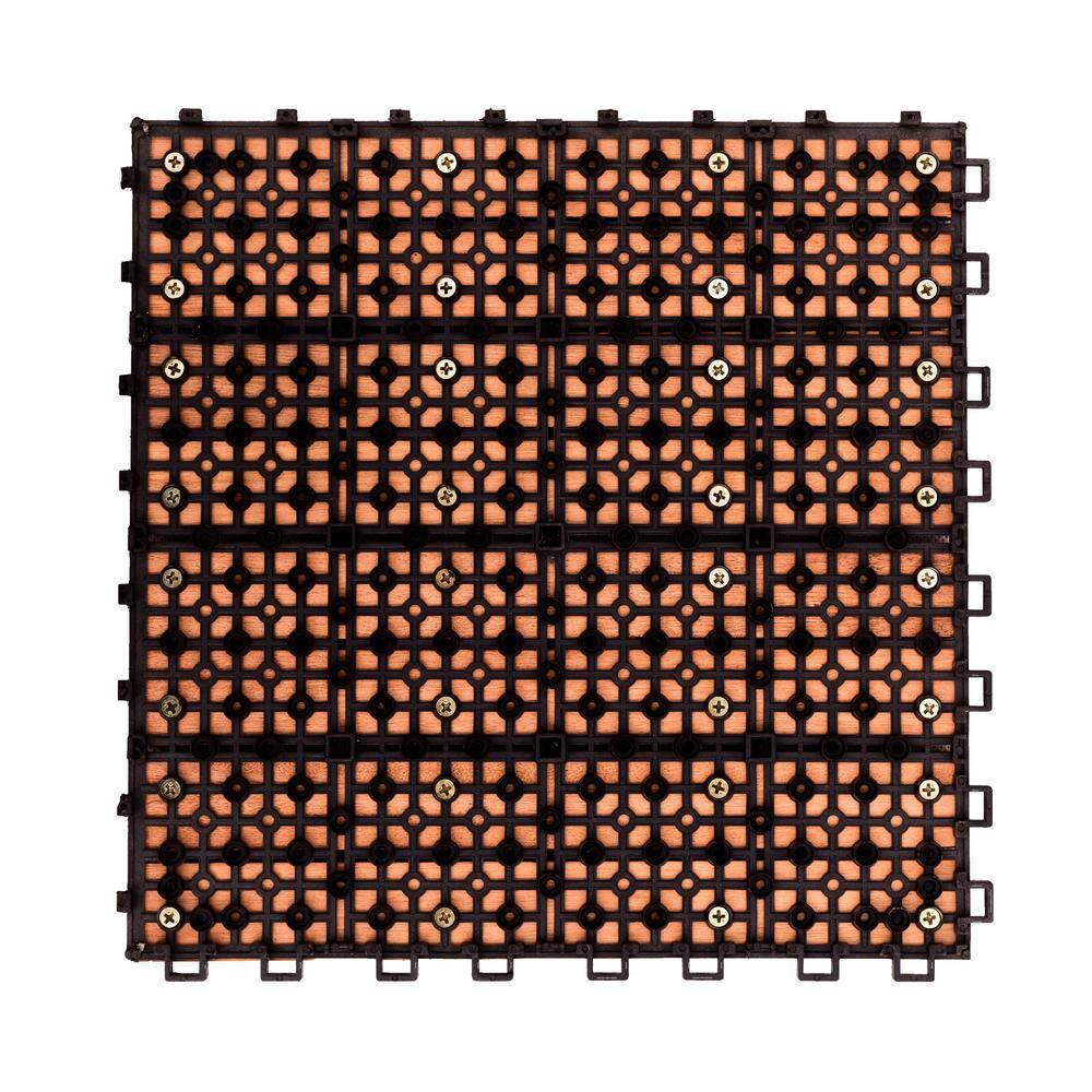 Siavonce 8-Slat Reddish Brown Wood Interlocking Deck Tile (Set of 10 -Tiles)
