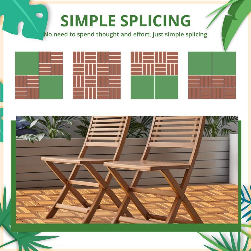 Yangming 12 in. W x 12 in. L Square Patio Natural Color Wood Interlocking Flooring Deck Tiles Mosaic Pattern (27-Pack)
