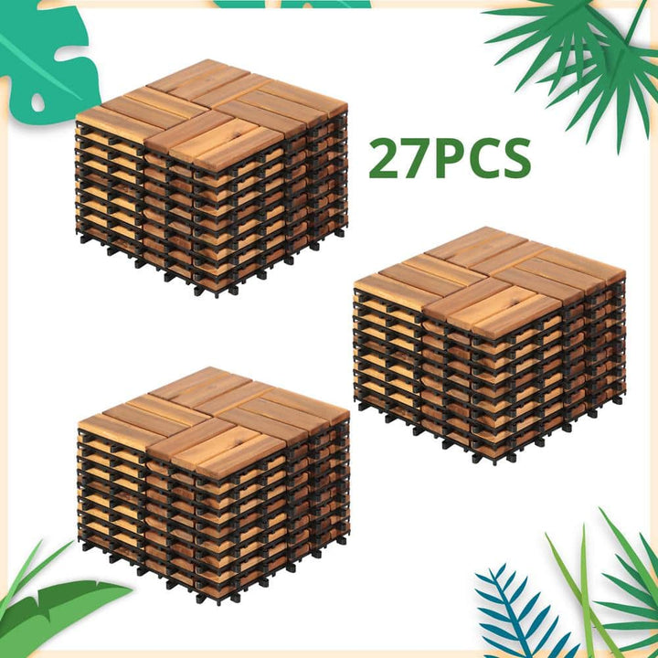Yangming 12 in. W x 12 in. L Square Patio Natural Color Wood Interlocking Flooring Deck Tiles Mosaic Pattern (27-Pack)