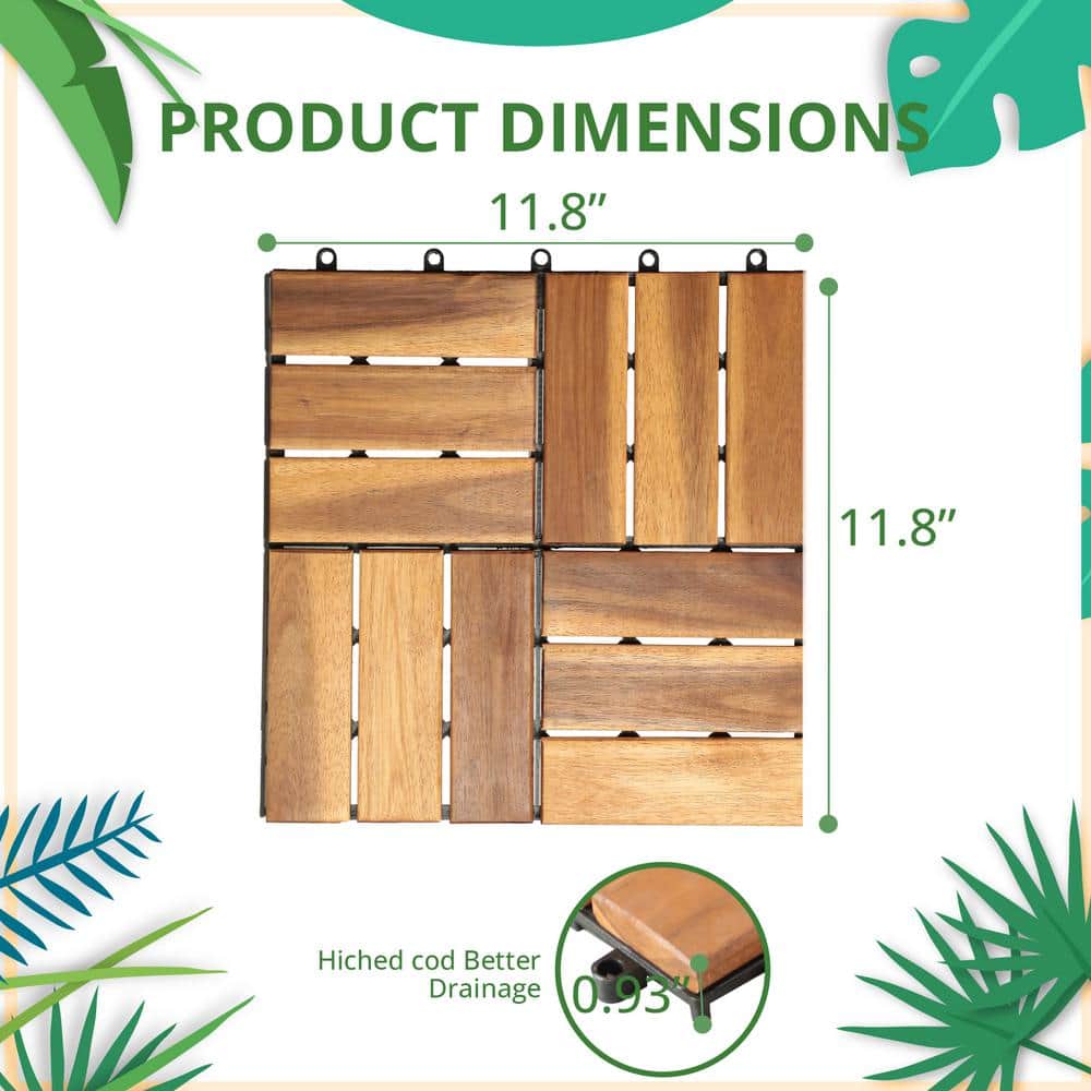 Yangming 12 in. W x 12 in. L Square Patio Natural Color Wood Interlocking Flooring Deck Tiles Mosaic Pattern (27-Pack)