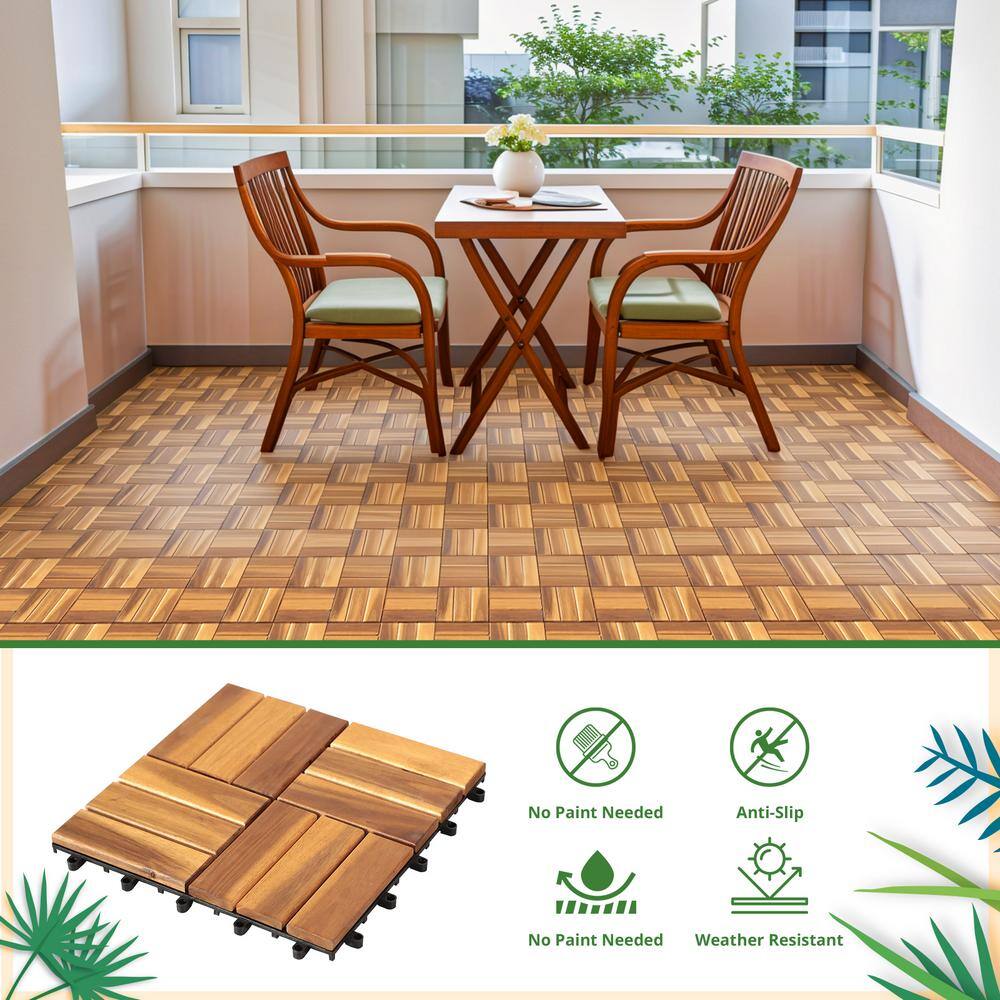 Yangming 12 in. W x 12 in. L Square Patio Natural Color Wood Interlocking Flooring Deck Tiles Mosaic Pattern (27-Pack)