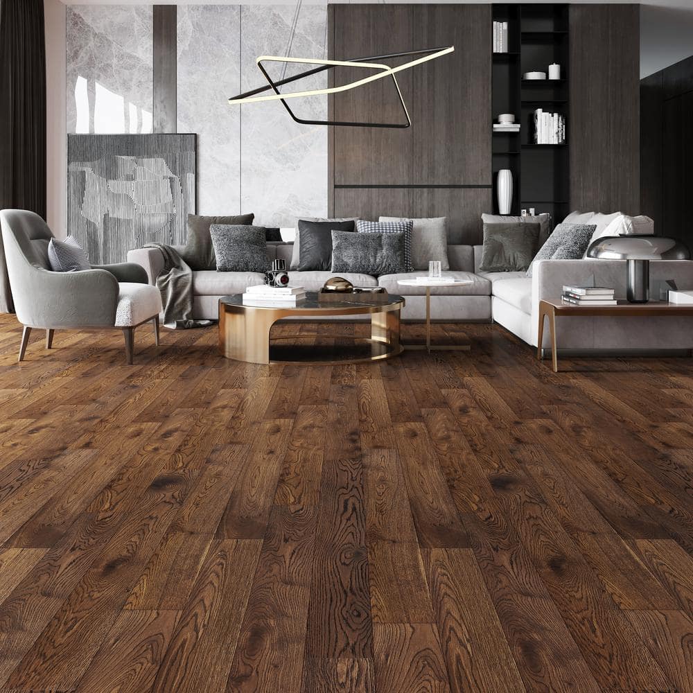 ACQUA FLOORS Neah Oak 1/4 in. T x 5 in. W Click Lock Wire Brushed Engineered Hardwood Flooring (16.7 sq.ft./case)