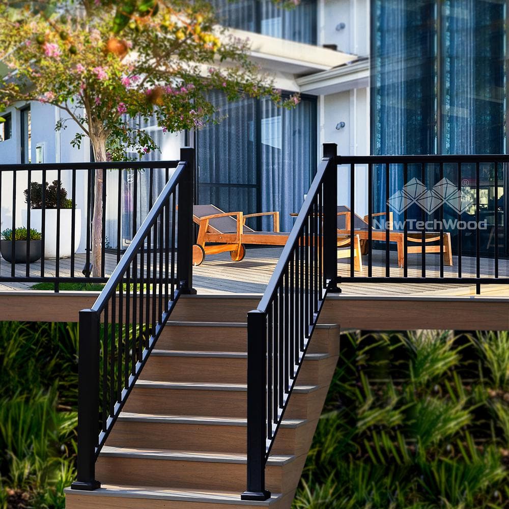 NewTechWood Allure 96 in. x 42 in. Black Aluminum Pre-Assembled Stair Railing Kit