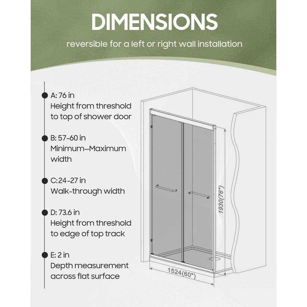 niveal Loopy 60 in. W x 76 in. H Sliding Glass Shower Doors with 1/4"(6mm) Clear Tempered Glass, Silver Finish