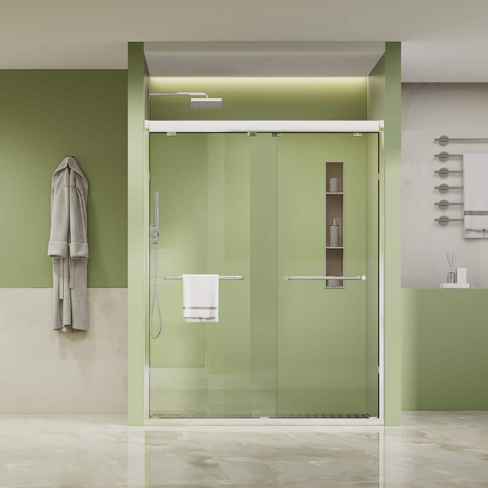 niveal Loopy 60 in. W x 76 in. H Sliding Glass Shower Doors with 1/4"(6mm) Clear Tempered Glass, Silver Finish