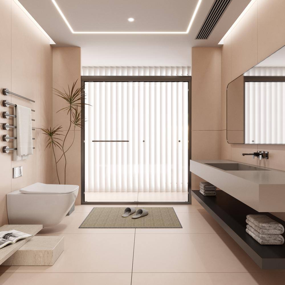 Nivencai 60 in. W x 70 in. H Sillding Semi-Frameless Shower Door in Matte Black with Tempered Clear Glass