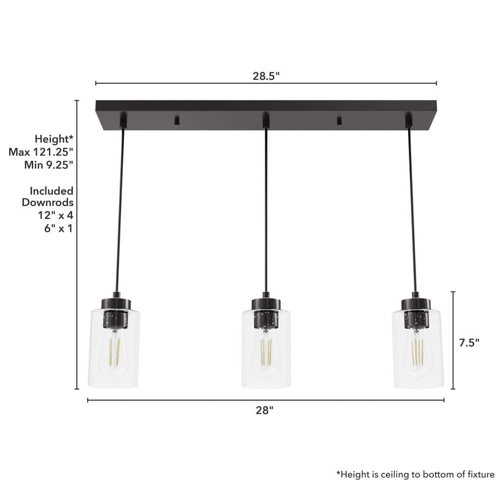 Hunter Hartland 3-Light Noble Bronze Island Chandelier with Clear Seeded Glass Shades