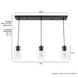 Hunter Hartland 3-Light Noble Bronze Island Chandelier with Clear Seeded Glass Shades