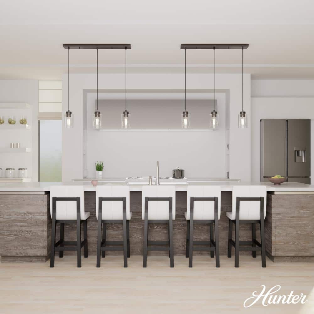 Hunter Hartland 3-Light Noble Bronze Island Chandelier with Clear Seeded Glass Shades